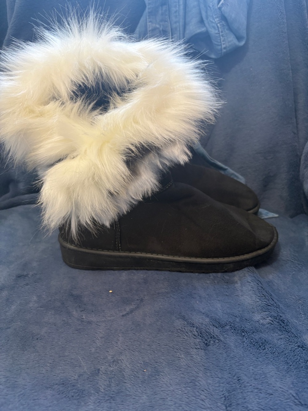 Women’s Black Winter Faux-Fur Cuff Boots - Picture 2 of 6